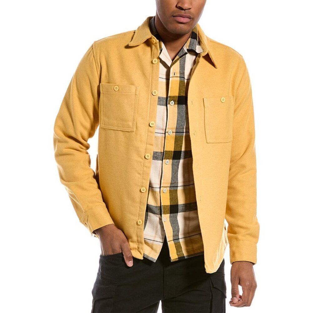 Onia men's apricot yellow essential heavy weight cotton wool button down shacket